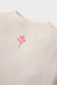 DeFacto Crew Neck Floral Ribbed Camisole Short Sleeve T-Shirt for Baby Girl - Image 2