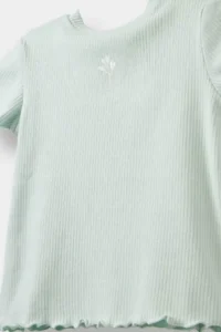 DeFacto Baby Girl Crew Neck Floral Ribbed Camisole Short Sleeve T-Shirt - Image 2