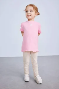 DeFacto Crew Neck Floral Ribbed Camisole Short Sleeve T-Shirt for Baby Girl - Image 2