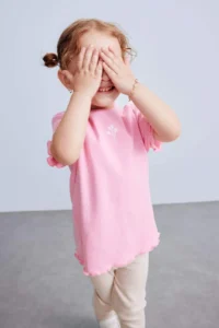 DeFacto Crew Neck Floral Ribbed Camisole Short Sleeve T-Shirt for Baby Girl - Image 3