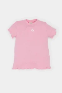 DeFacto Crew Neck Floral Ribbed Camisole Short Sleeve T-Shirt for Baby Girl - Image 4