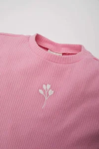 DeFacto Crew Neck Floral Ribbed Camisole Short Sleeve T-Shirt for Baby Girl - Image 5