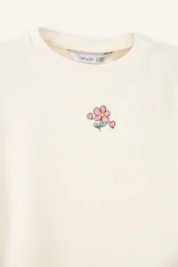 DeFacto Regular Fit Crew Neck Floral Ribbed Camisole Short Sleeve T-Shirt for Baby Girl - Image 3