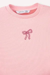 DeFacto Regular Fit Crew Neck Floral Ribbed Camisole Short Sleeve T-Shirt for Baby Girl - Image 3