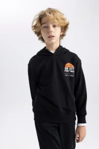 DeFacto Boy's Printed Hooded Thick Sweatshirt B8996a823cw - Image 3