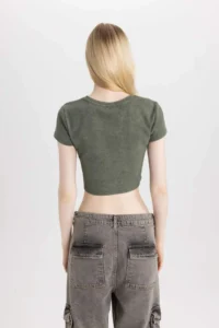 DeFacto Cool Fitted Washed Faded Effect Basic Plain Short Sleeve T-Shirt - Image 6