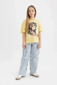 DeFacto Girl's Oversize Wide Fit Crew Neck Printed Short Sleeve T-Shirt - Image 2