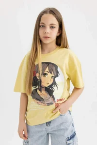 DeFacto Girl's Oversize Wide Fit Crew Neck Printed Short Sleeve T-Shirt - Image 3