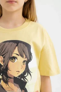 DeFacto Girl's Oversize Wide Fit Crew Neck Printed Short Sleeve T-Shirt - Image 4