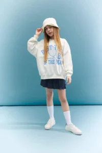 DeFacto Girl's Oversize Wide Fit Crew Neck Printed Sweatshirt