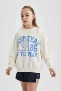 DeFacto Girl's Oversize Wide Fit Crew Neck Printed Sweatshirt - Image 3