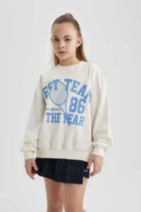 DeFacto Girl's Oversize Wide Fit Crew Neck Printed Sweatshirt - Image 5