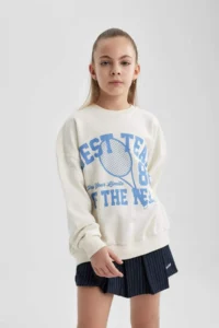 DeFacto Girl's Oversize Wide Fit Crew Neck Printed Sweatshirt - Image 6