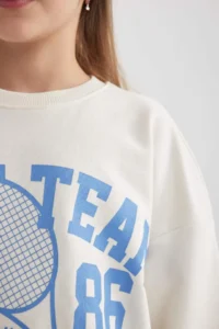 DeFacto Girl's Oversize Wide Fit Crew Neck Printed Sweatshirt - Image 7