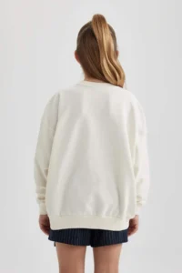 DeFacto Girl's Oversize Wide Fit Crew Neck Printed Sweatshirt - Image 8