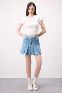 DeFacto Fashion Fit pleated Jeans Mini Skirt