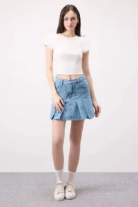 DeFacto Fashion Fit pleated Jeans Mini Skirt - Image 2