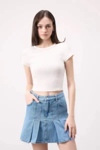 DeFacto Fashion Fit pleated Jeans Mini Skirt - Image 3