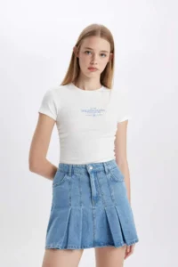 DeFacto Fashion Fit pleated Jeans Mini Skirt - Image 5