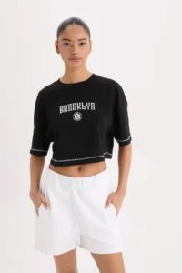 DeFacto 100% Cotton NBA Brooklyn Nets Cropped Fit T-Shirt - Image 5