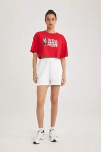 DeFactoFit NBA Wordmark Oversize Wide Fit Crew Neck Short Sleeve Crop T-Shirt - Image 2
