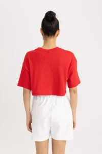 DeFactoFit NBA Wordmark Oversize Wide Fit Crew Neck Short Sleeve Crop T-Shirt - Image 5
