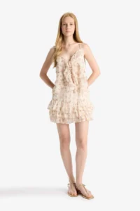 DeFacto Floral Normal Waist Combed Cotton Lining Chiffon Mini Skirt - Image 4