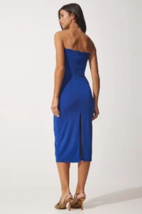 Happiness İstanbul Women Dark Blue Strapless Sandy Knitting Dress - Image 4