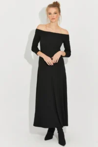 Cool & Sexy Women Black Madonna Collar Midi Dress