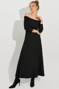 Cool & Sexy Women Black Madonna Collar Midi Dress - Image 4