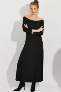 Cool & Sexy Women Black Madonna Collar Midi Dress - Image 5