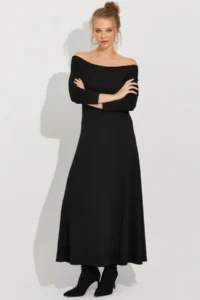 Cool & Sexy Women Black Madonna Collar Midi Dress - Image 6