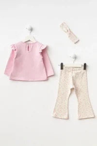 Minipodyum Baby Girl Top and Bottom Set with Frilled Shoulder Bandana and Floral Printed Tights - Image 4