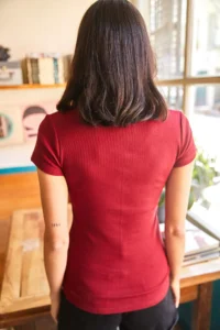 Olalook Women Burgundy Zippered Camisole T-Shirt - Image 5