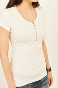 Olalook Women Ecru Zippered Camisole T-Shirt - Image 3