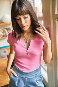 Olalook Women's Candy Pink Zippered Camisole Blouse - Image 3
