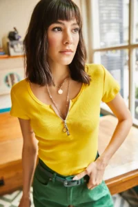Olalook Women Yellow Zippered Camisole Blouse