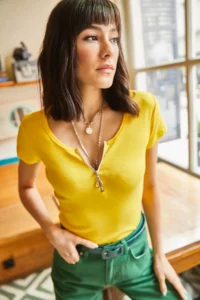 Olalook Women Yellow Zippered Camisole Blouse - Image 2