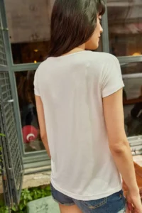 Olalook Women's White Collar Lace Casual Viscose T-Shirt - Image 5
