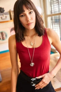 Olalook Women's Claret Red Square Collar Chest Insert Basic Athlete Blouse - Image 3