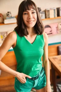 Olalook Women's Grass Green V-Neck Basic Athlete Blouse with Chest Insert - Image 3