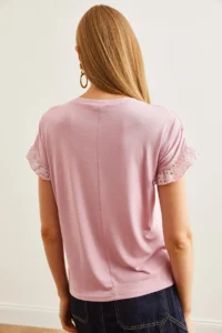 Olalook Women's Dusty Rose Scallop Sleeve Flounced T-Shirt - Image 2