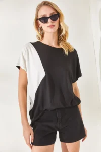 Olalook Women's Black Color Blocked Bat Knitted Viscose Blouse - Image 5