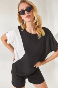 Olalook Women's Black Color Blocked Bat Knitted Viscose Blouse - Image 6