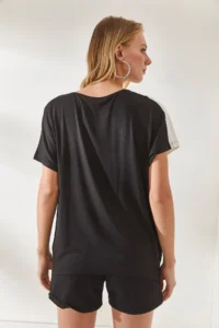 Olalook Women's Black Color Blocked Bat Knitted Viscose Blouse - Image 8