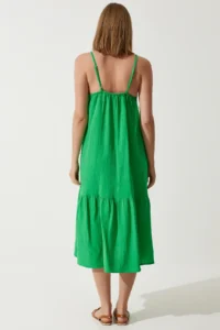 Happiness İstanbul Women's Green Strappy Summer Loose Muslin Dress - Image 6