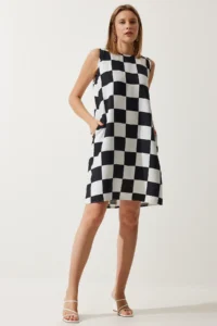 Happiness İstanbul Women's White Black Patterned Summer A-Line Dress