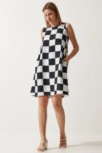 Happiness İstanbul Women's White Black Patterned Summer A-Line Dress - Image 2