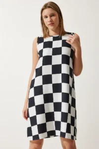 Happiness İstanbul Women's White Black Patterned Summer A-Line Dress - Image 3