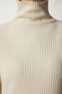 Happiness İstanbul Women Cream Dog collar slit Knit Dress - Image 3